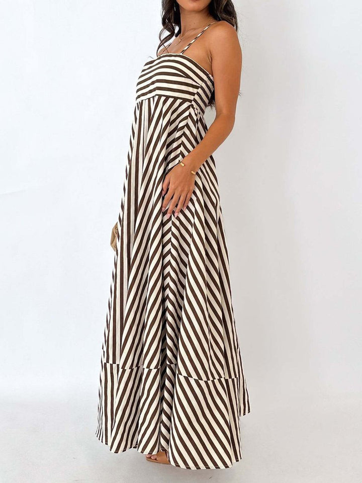 Women's Striped Maxi Fall Wedding Guest Dress Sleeveless A-Line