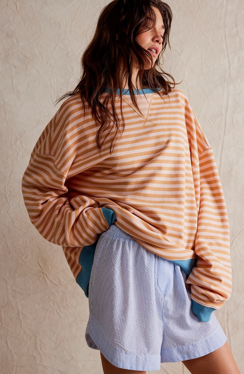 Women's Striped Relaxed-Fit Oversized Sweater Neon Trim