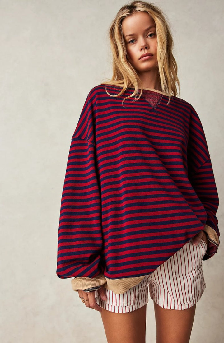 Women's Striped Relaxed-Fit Oversized Sweater Neon Trim