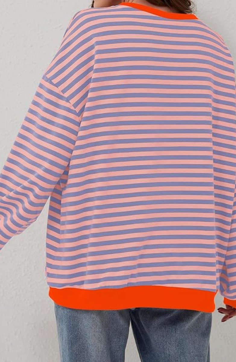 Women's Striped Relaxed-Fit Oversized Sweater Neon Trim
