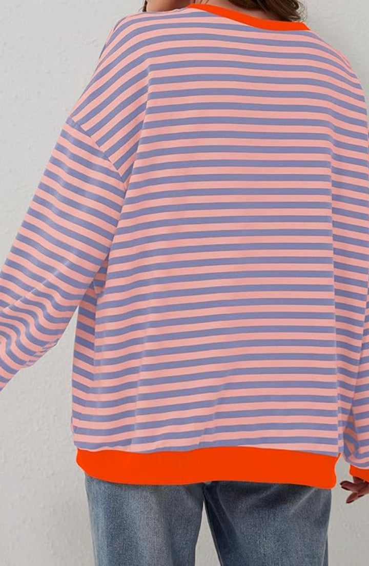 Women's Striped Relaxed-Fit Oversized Sweater Neon Trim