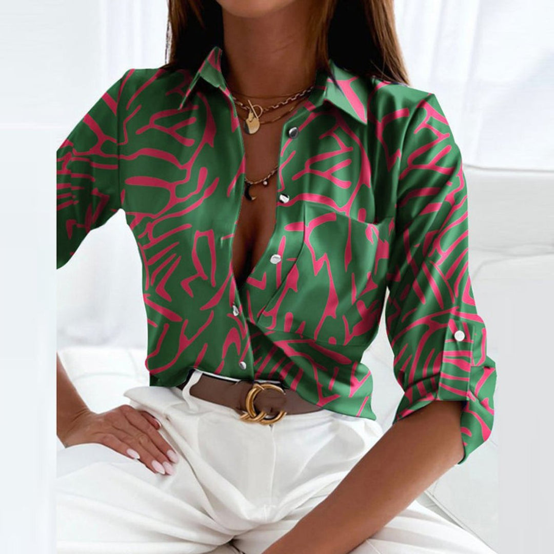 Women's Striped Satin Button-Down Collared Blouse