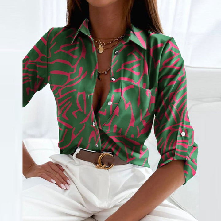 Women's Striped Satin Button-Down Collared Blouse