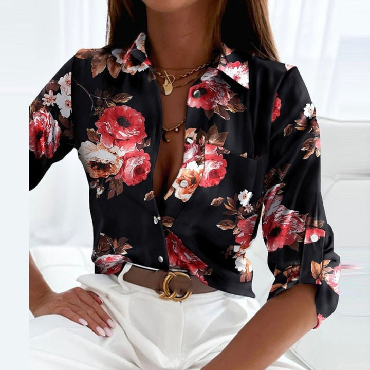Women's Striped Satin Button-Down Collared Blouse