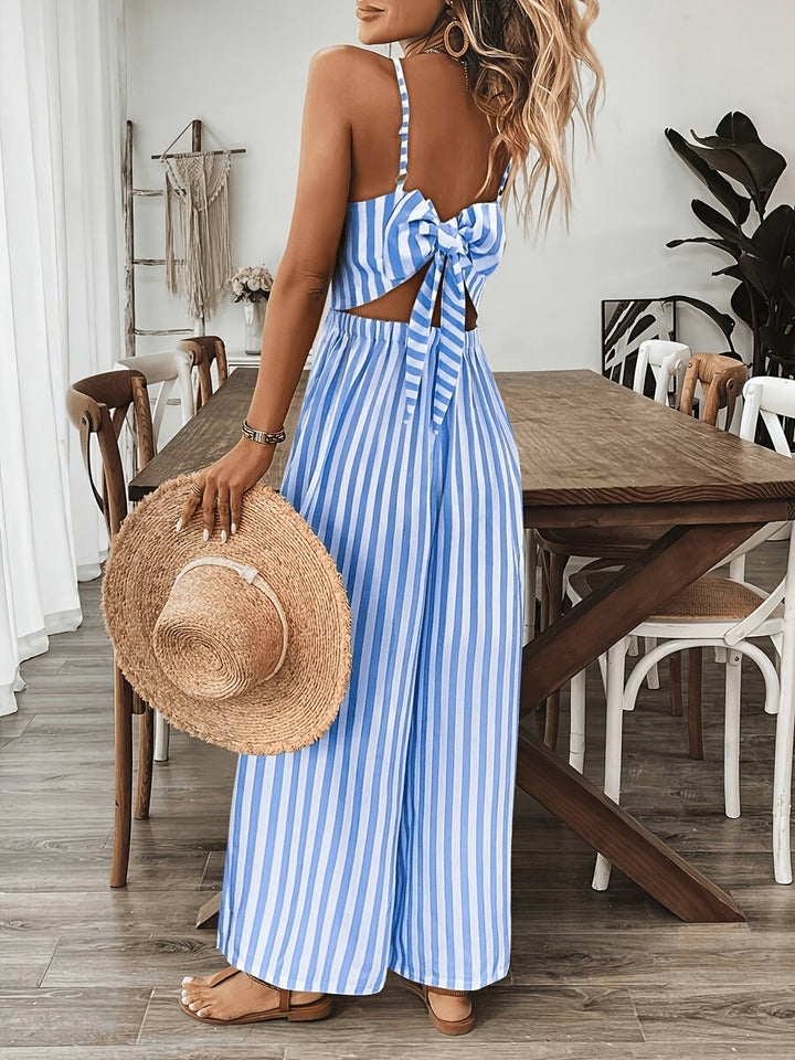 Women's Striped Wide-Leg V-Neck Fall Wedding Guest Dress Jumpsuit