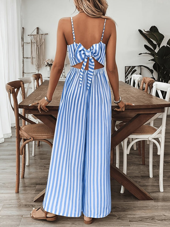 Women's Striped Wide-Leg V-Neck Fall Wedding Guest Dress Jumpsuit