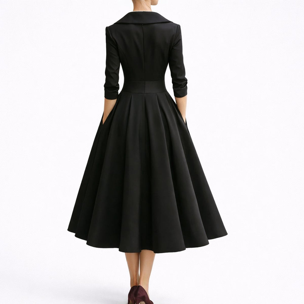 Women's Structured A-Line Midi Fall Wedding Guest Dress 3/4 Sleeve
