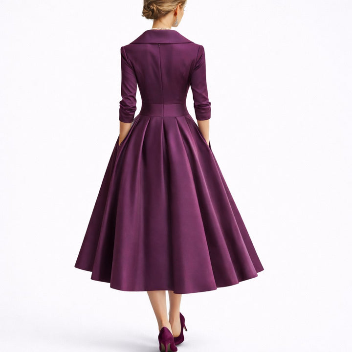 Women's Structured A-Line Midi Fall Wedding Guest Dress 3/4 Sleeve
