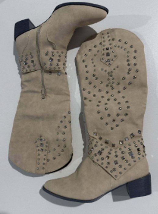 Women's Studded Knee-High Western Cowboy Block-Heel Boots - Beige