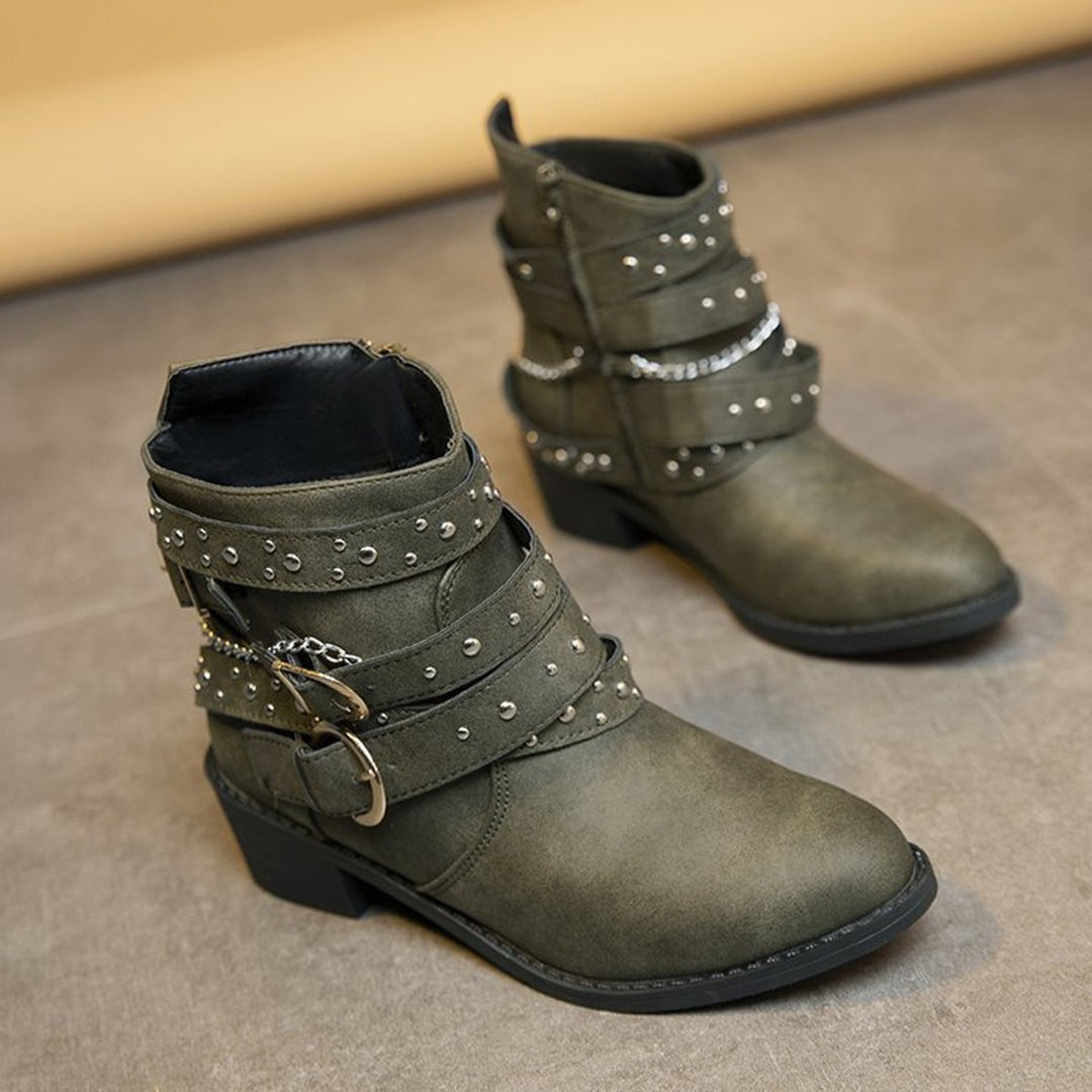 Women's Studded Multi-Strap Block-Heel Ankle Boots