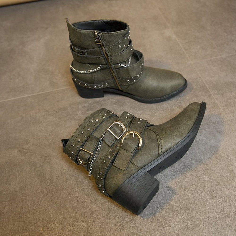 Women's Studded Multi-Strap Block-Heel Ankle Boots