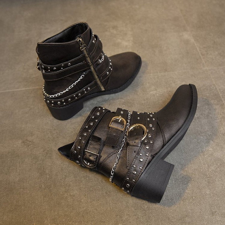 Women's Studded Multi-Strap Block-Heel Ankle Boots