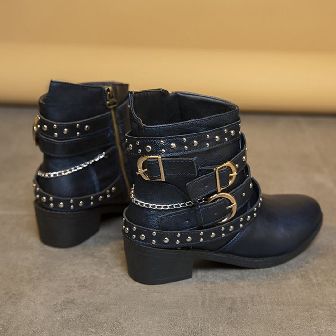 Women's Studded Multi-Strap Block-Heel Ankle Boots