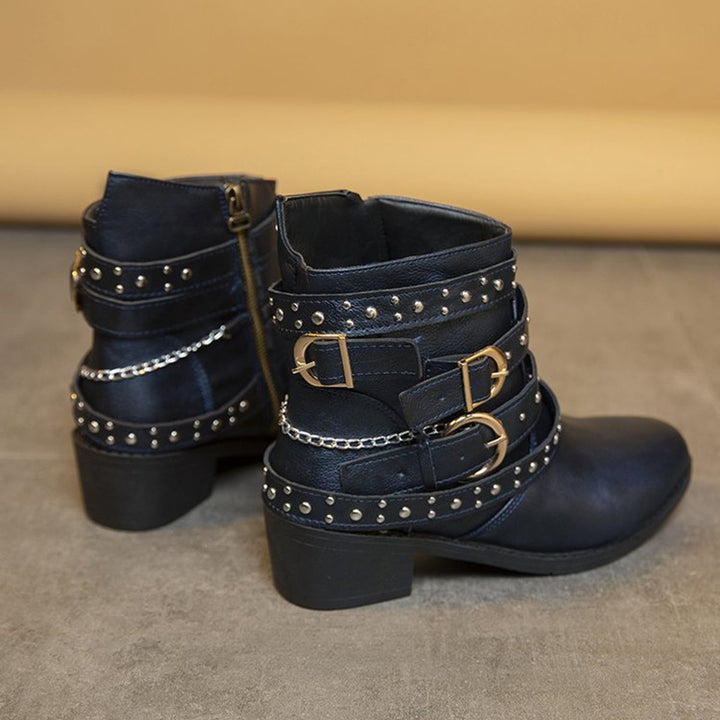 Women's Studded Multi-Strap Block-Heel Ankle Boots