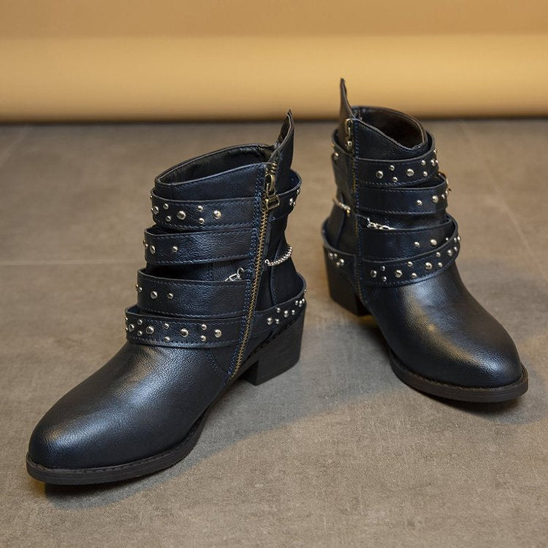 Women's Studded Multi-Strap Block-Heel Ankle Boots