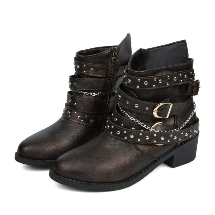 Women's Studded Multi-Strap Block-Heel Ankle Boots