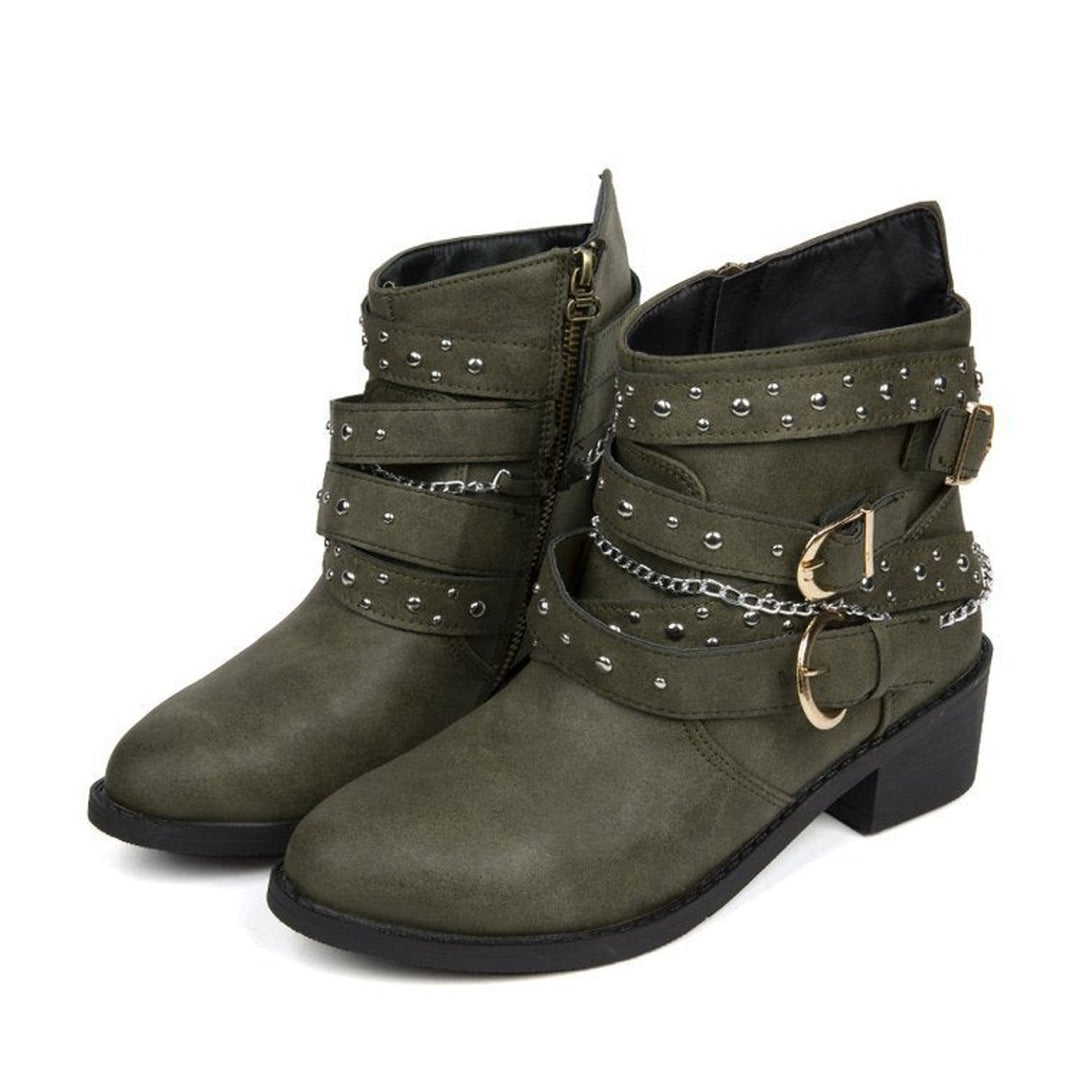 Women's Studded Multi-Strap Block-Heel Ankle Boots