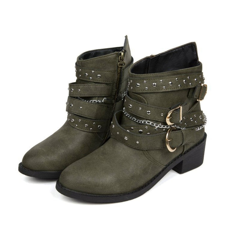Women's Studded Multi-Strap Block-Heel Ankle Boots