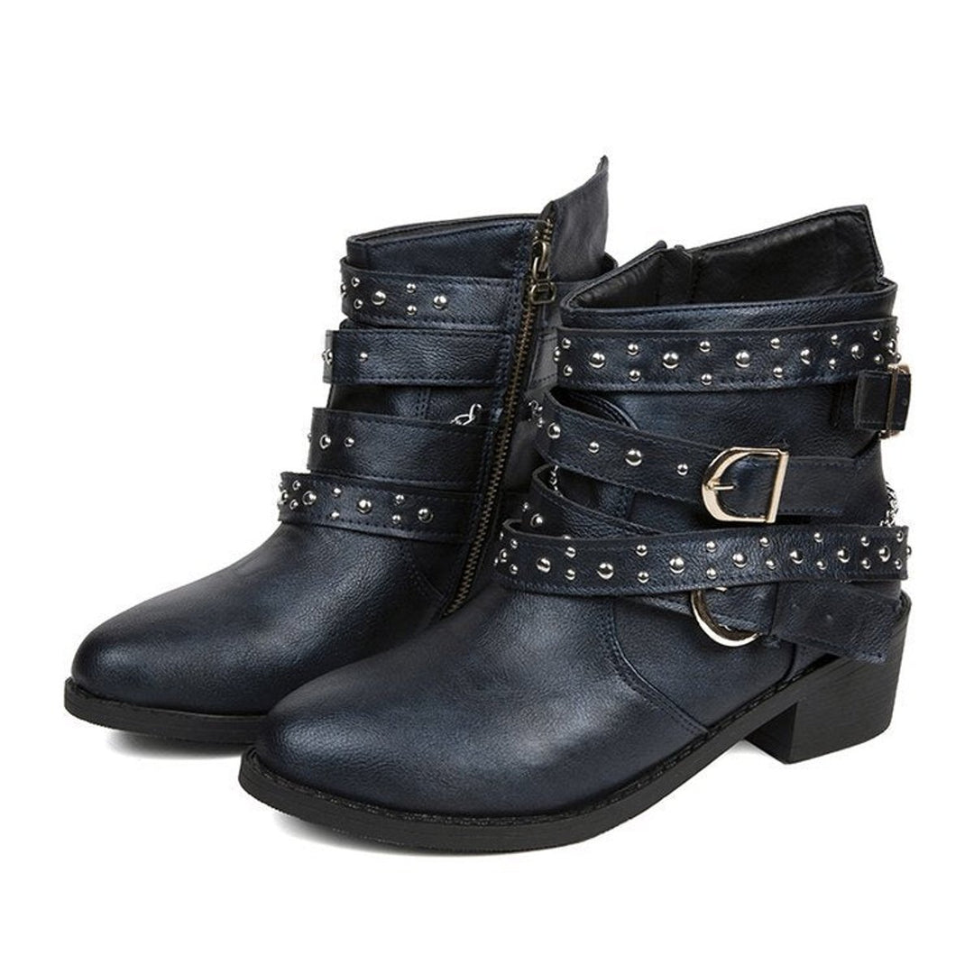 Women's Studded Multi-Strap Block-Heel Ankle Boots