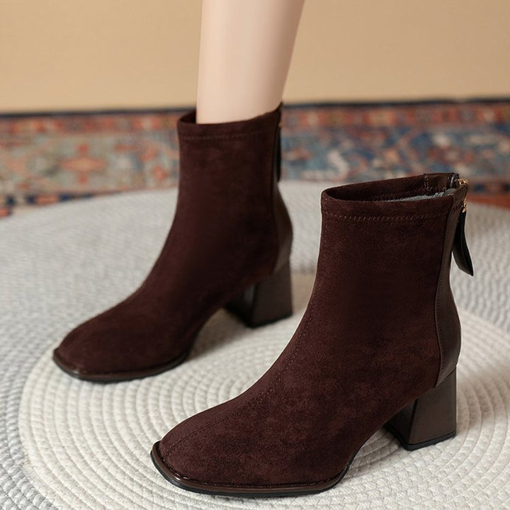 Women's Suede Block-Heel Back-Zip Ankle Boots