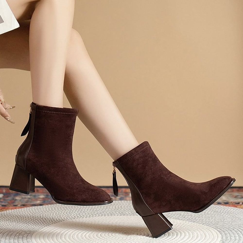 Women's Suede Block-Heel Back-Zip Ankle Boots