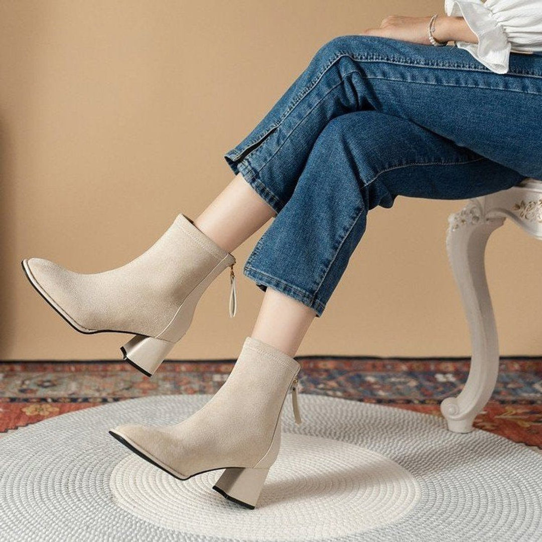 Women's Suede Block-Heel Back-Zip Ankle Boots