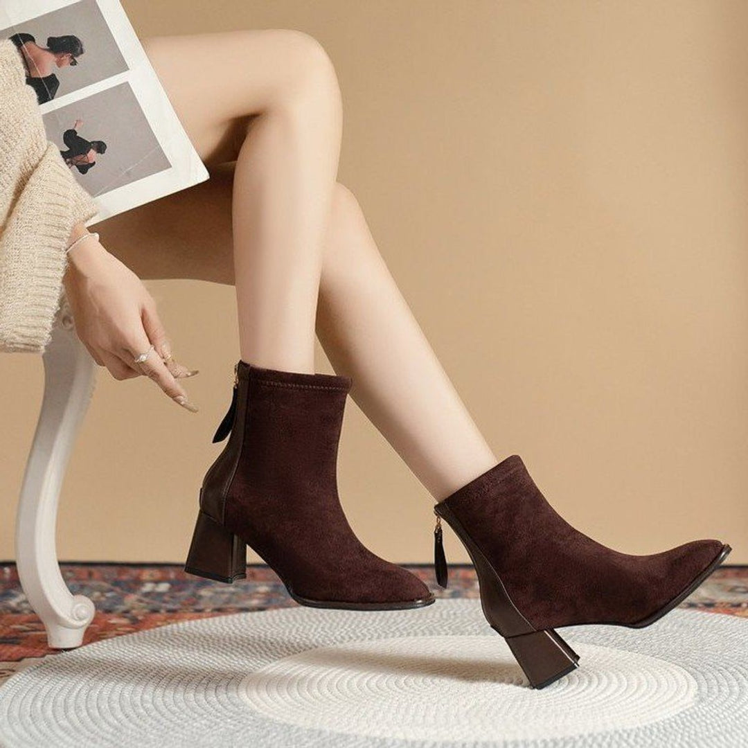 Women's Suede Block-Heel Back-Zip Ankle Boots