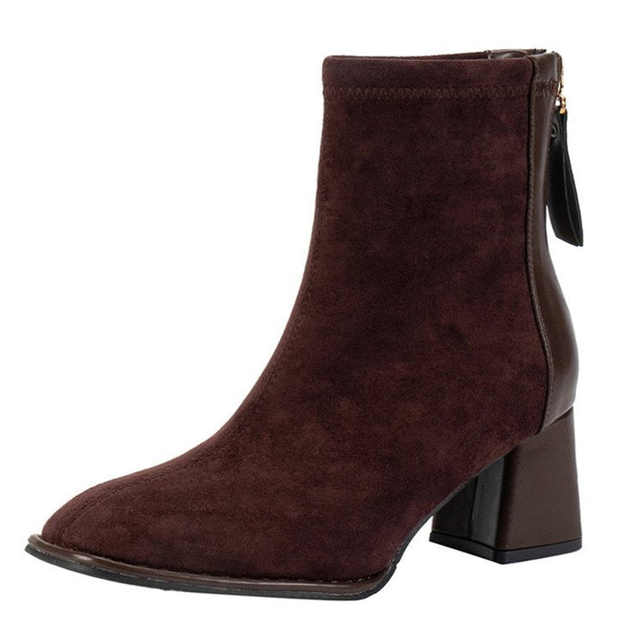 Women's Suede Block-Heel Back-Zip Ankle Boots