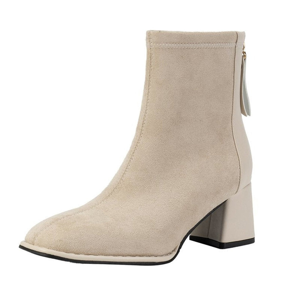 Women's Suede Block-Heel Back-Zip Ankle Boots