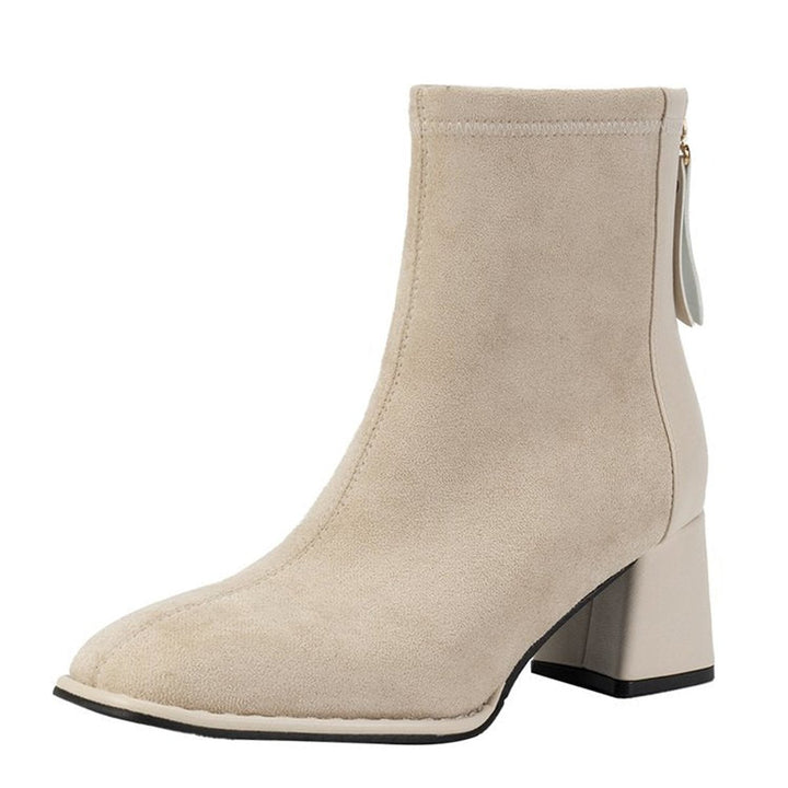 Women's Suede Block-Heel Back-Zip Ankle Boots