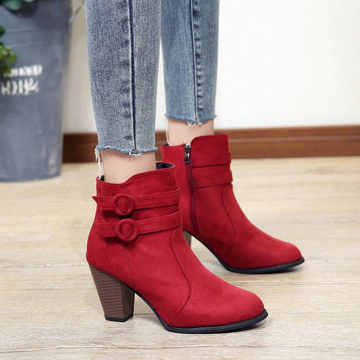 Women's Suede Block-Heel Buckle-Strap Ankle Boots