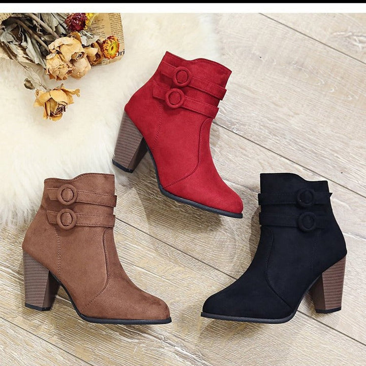 Women's Suede Block-Heel Buckle-Strap Ankle Boots