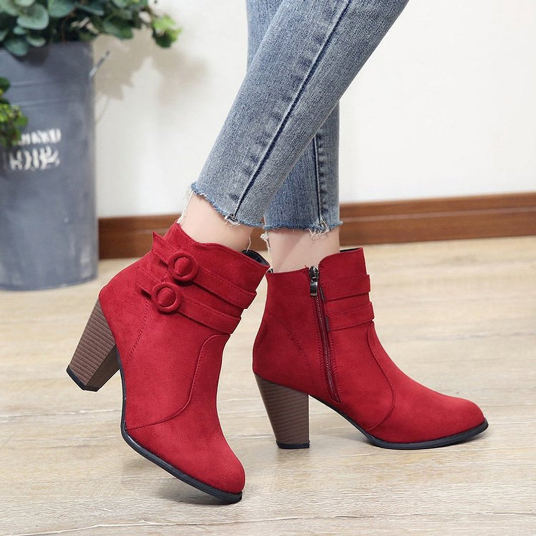 Women's Suede Block-Heel Buckle-Strap Ankle Boots