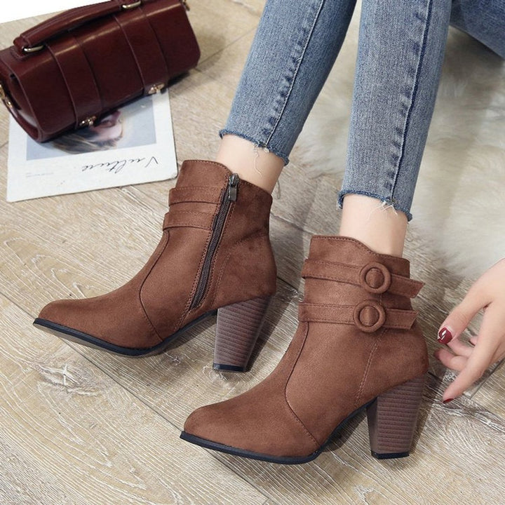Women's Suede Block-Heel Buckle-Strap Ankle Boots