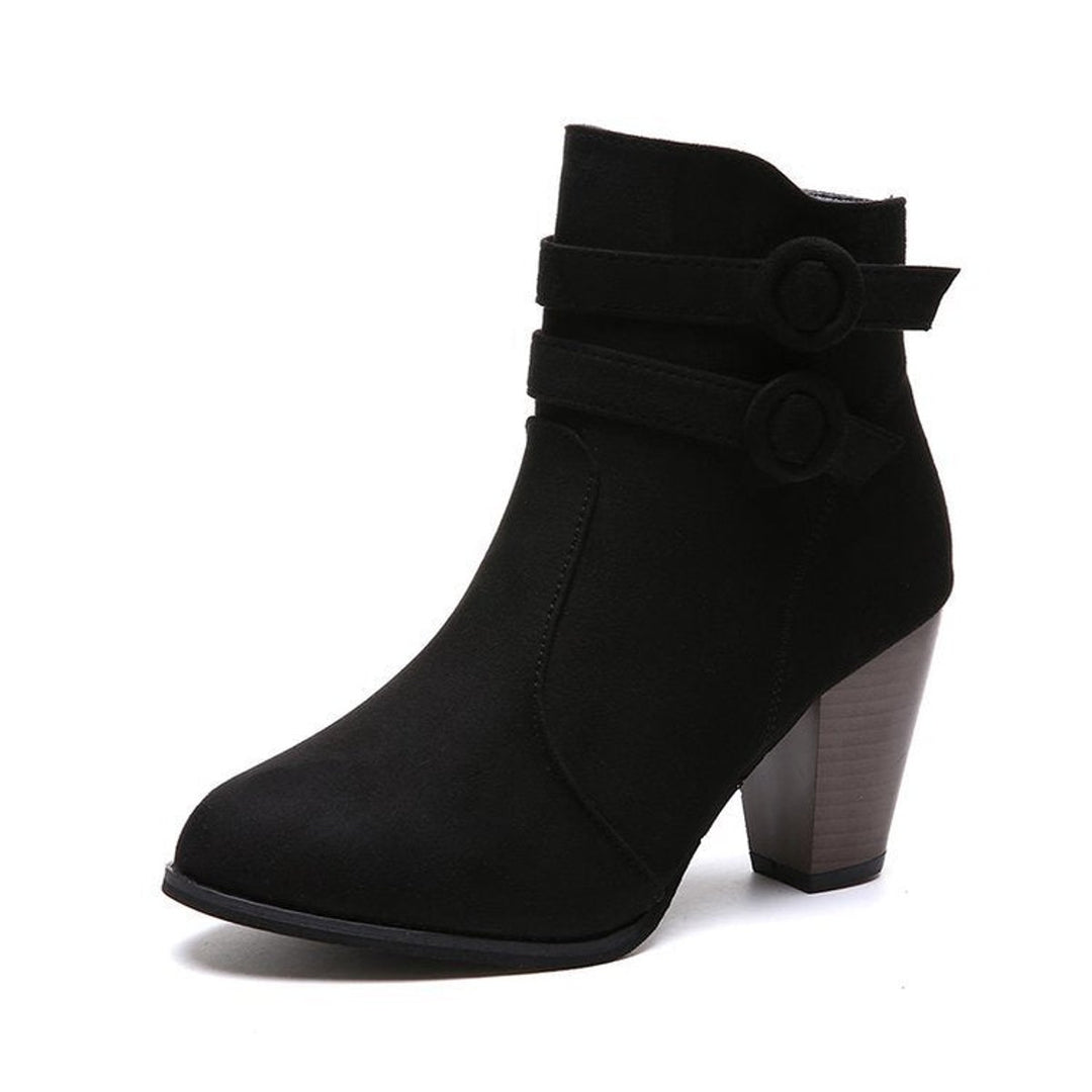Women's Suede Block-Heel Buckle-Strap Ankle Boots