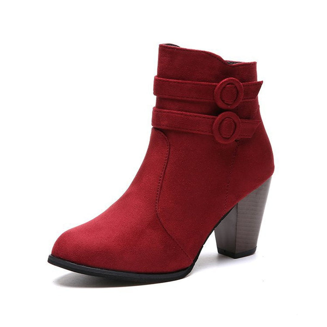 Women's Suede Block-Heel Buckle-Strap Ankle Boots