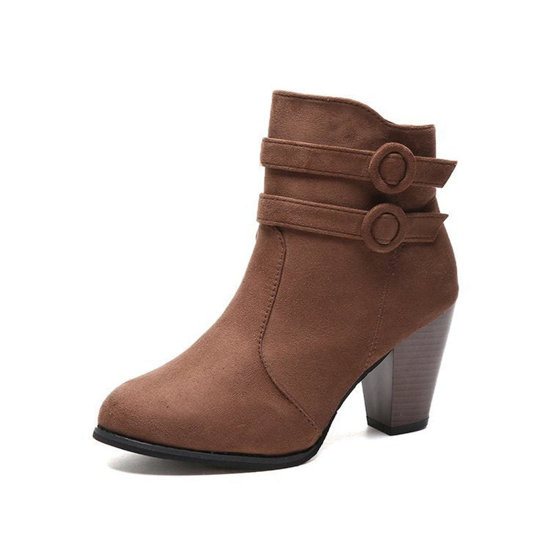 Women's Suede Block-Heel Buckle-Strap Ankle Boots