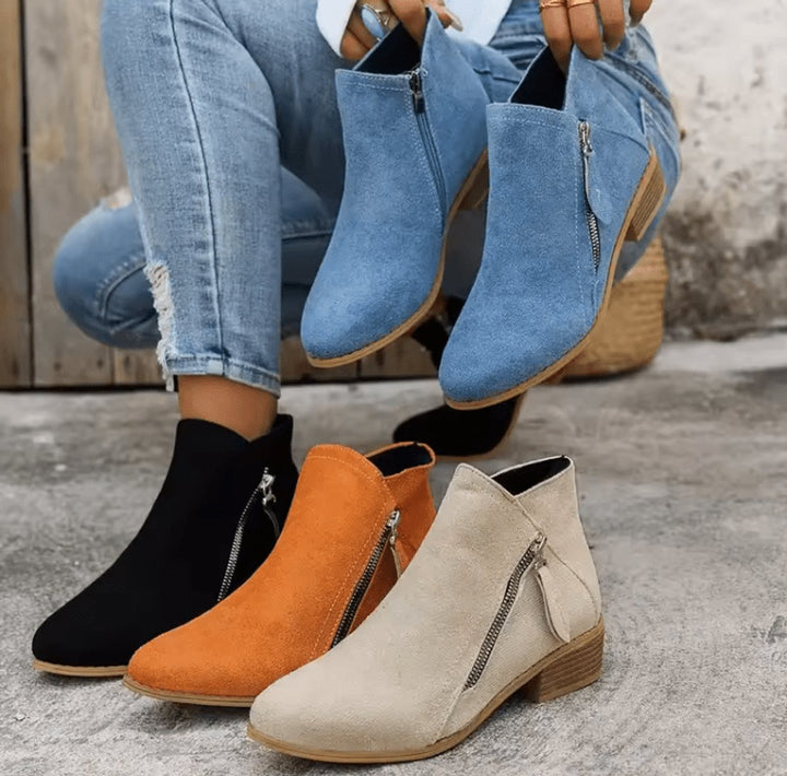 Women's Suede Block-Heel Side-Zip Ankle Boots