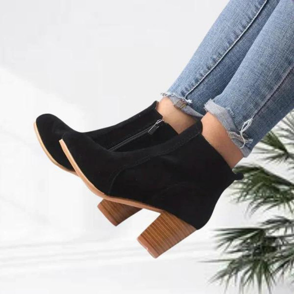 Women's Suede Block Heel Side-Zip Ankle Boots