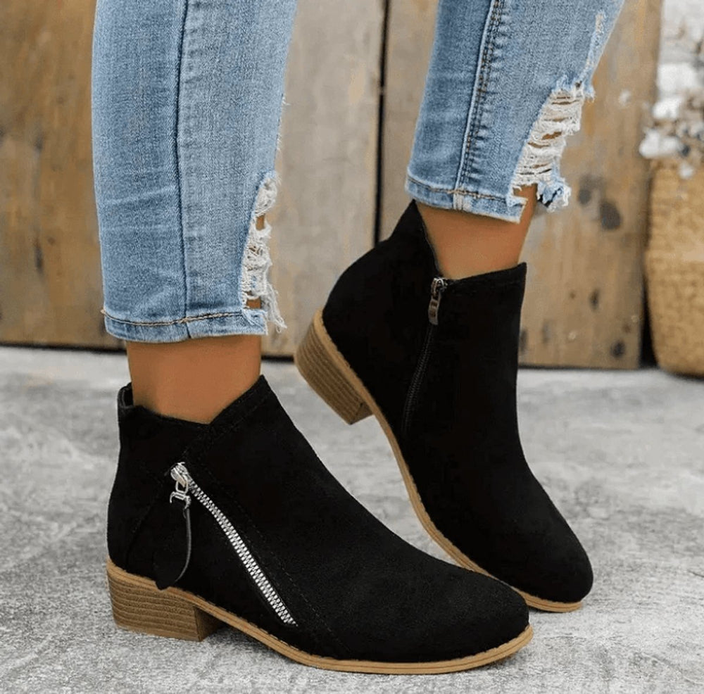 Women's Suede Block-Heel Side-Zip Ankle Boots