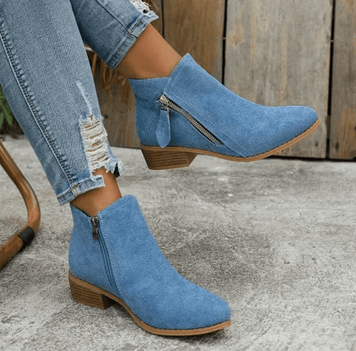Women's Suede Block-Heel Side-Zip Ankle Boots