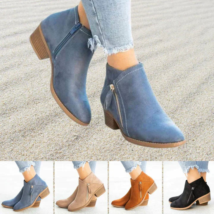 Women's Suede Block-Heel Side-Zip Ankle Boots