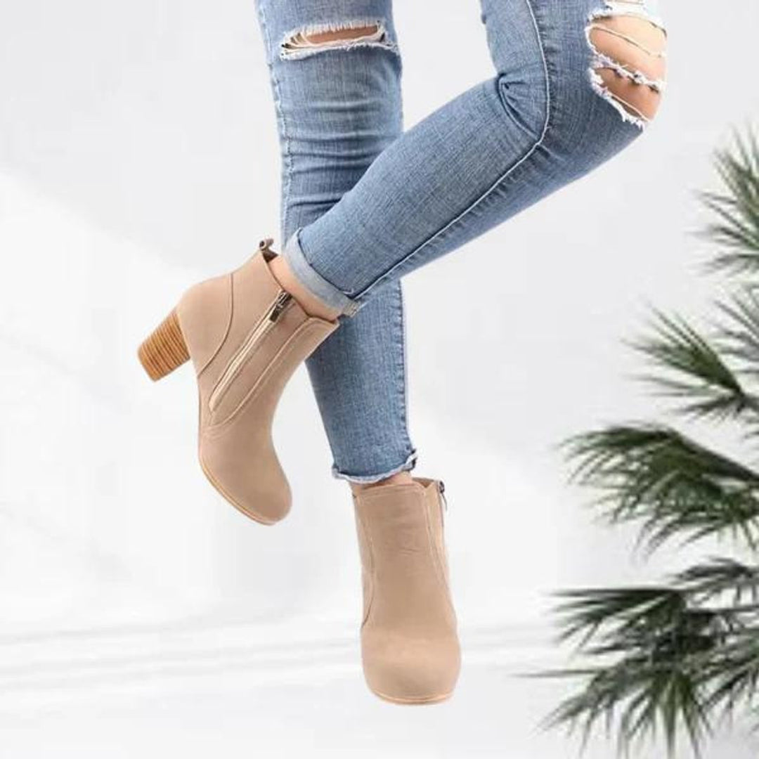 Women's Suede Block Heel Side-Zip Ankle Boots