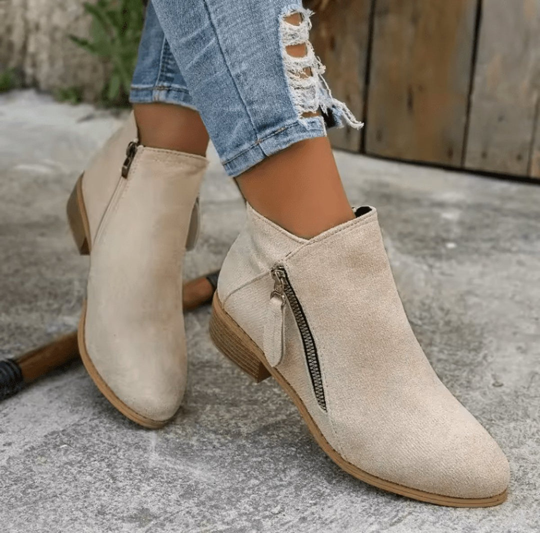 Women's Suede Block-Heel Side-Zip Ankle Boots