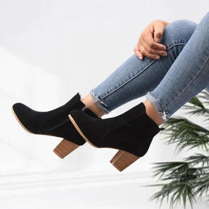 Women's Suede Block Heel Side-Zip Ankle Boots