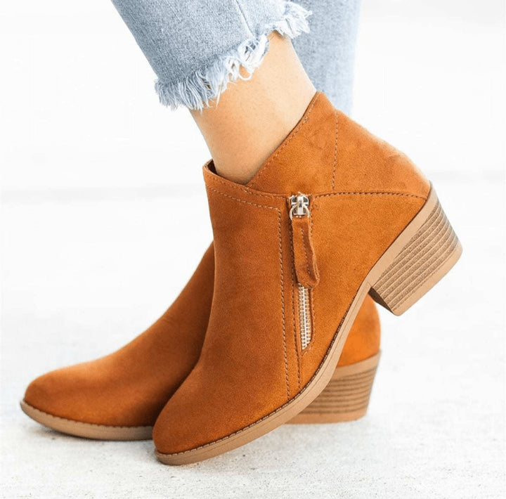 Women's Suede Block-Heel Side-Zip Ankle Boots