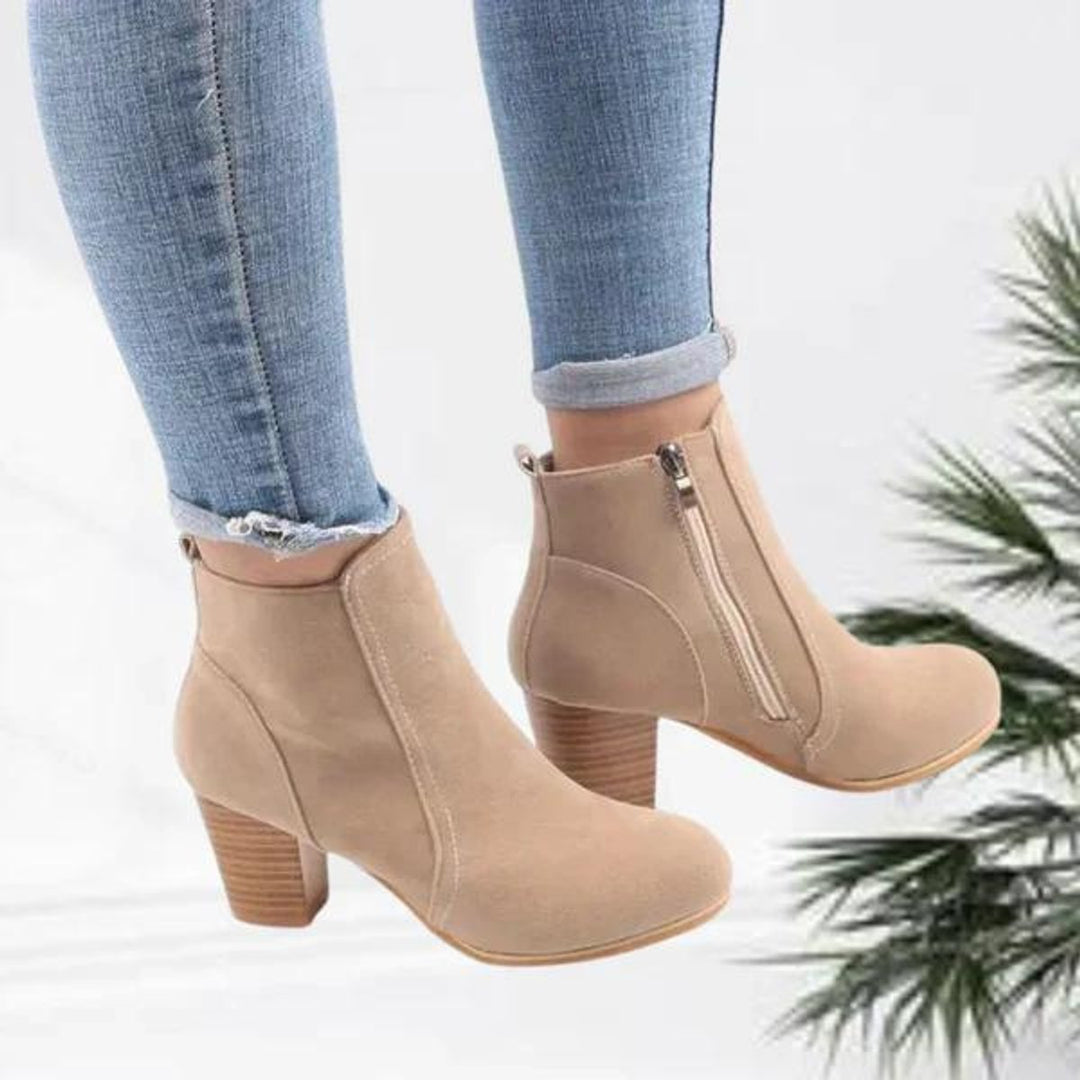 Women's Suede Block Heel Side-Zip Ankle Boots