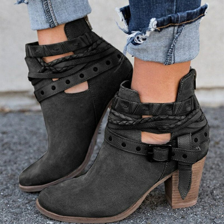 Women's Suede Block-Heel Strappy Buckle Ankle Boots