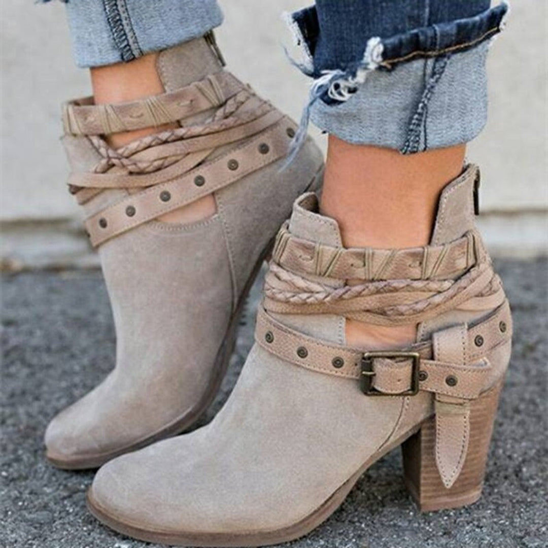 Women's Suede Block-Heel Strappy Buckle Ankle Boots