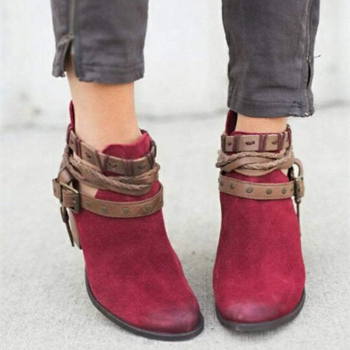 Women's Suede Block-Heel Strappy Buckle Ankle Boots